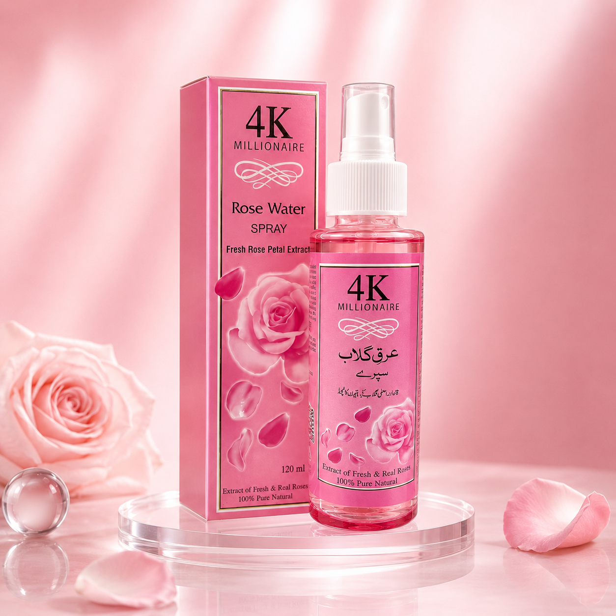 4K Millionaire Rose Water Spray – Fresh Rose Petal Extract, 120ml - Image 4