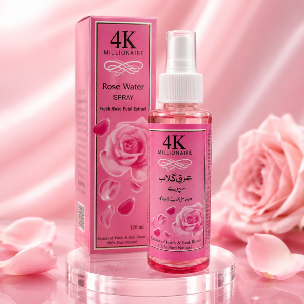 4K Millionaire Rose Water Spray – Fresh Rose Petal Extract, 120ml