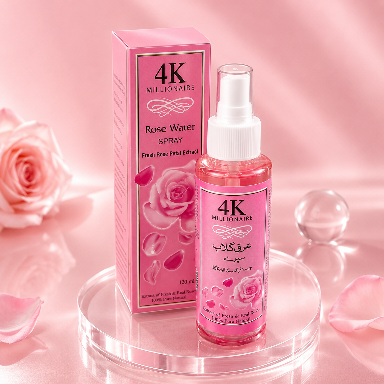 4K Millionaire Rose Water Spray – Fresh Rose Petal Extract, 120ml - Image 2