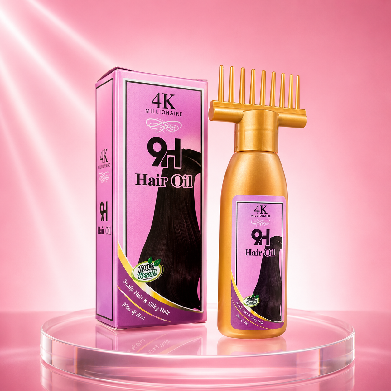 4K Millionaire 9H Hair Oil with Comb Applicator – 100ml - Image 3