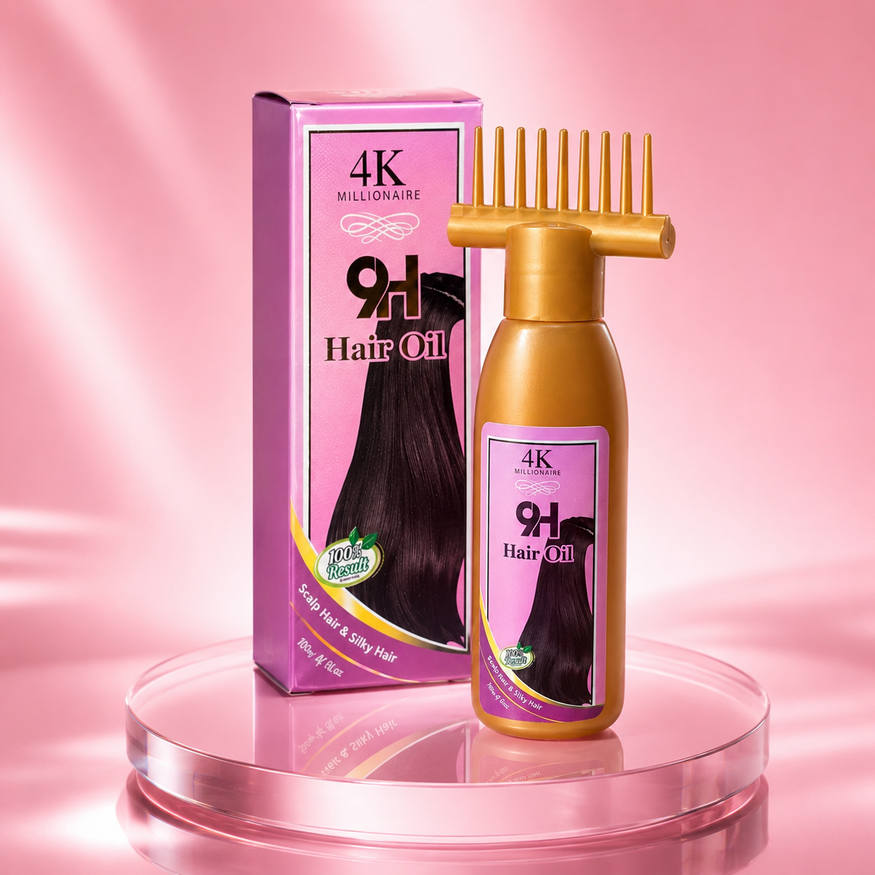 4K Millionaire 9H Hair Oil with Comb Applicator – 100ml - Image 4